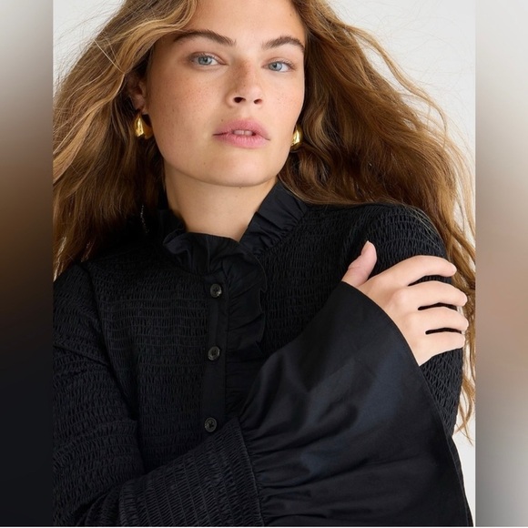 J.Crew Smocked button-up mini dress SzSmall Black - Picture 3 of 11